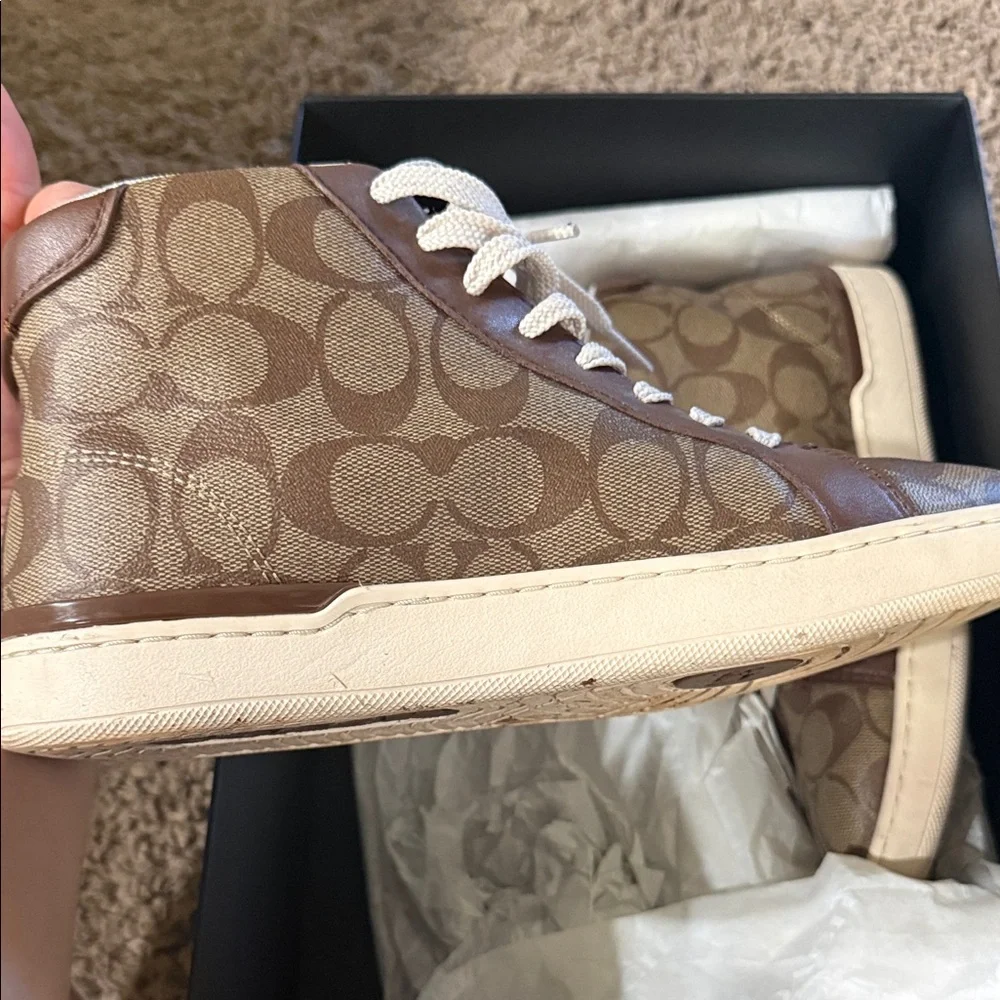 Coach Brown and Cream High-Top Sneakers - Picture 3 of 6